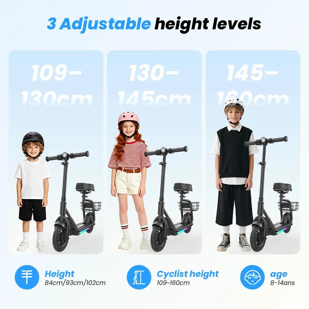 iScooter iK7 trotinete elétrica infantil 20 km/h, assento, cesto e aplicação 9/12