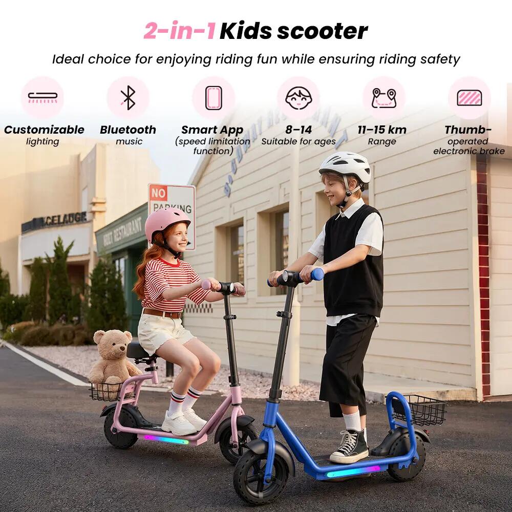 iScooter iK7 trotinete elétrica infantil 20 km/h, assento, cesto e aplicação 6/12