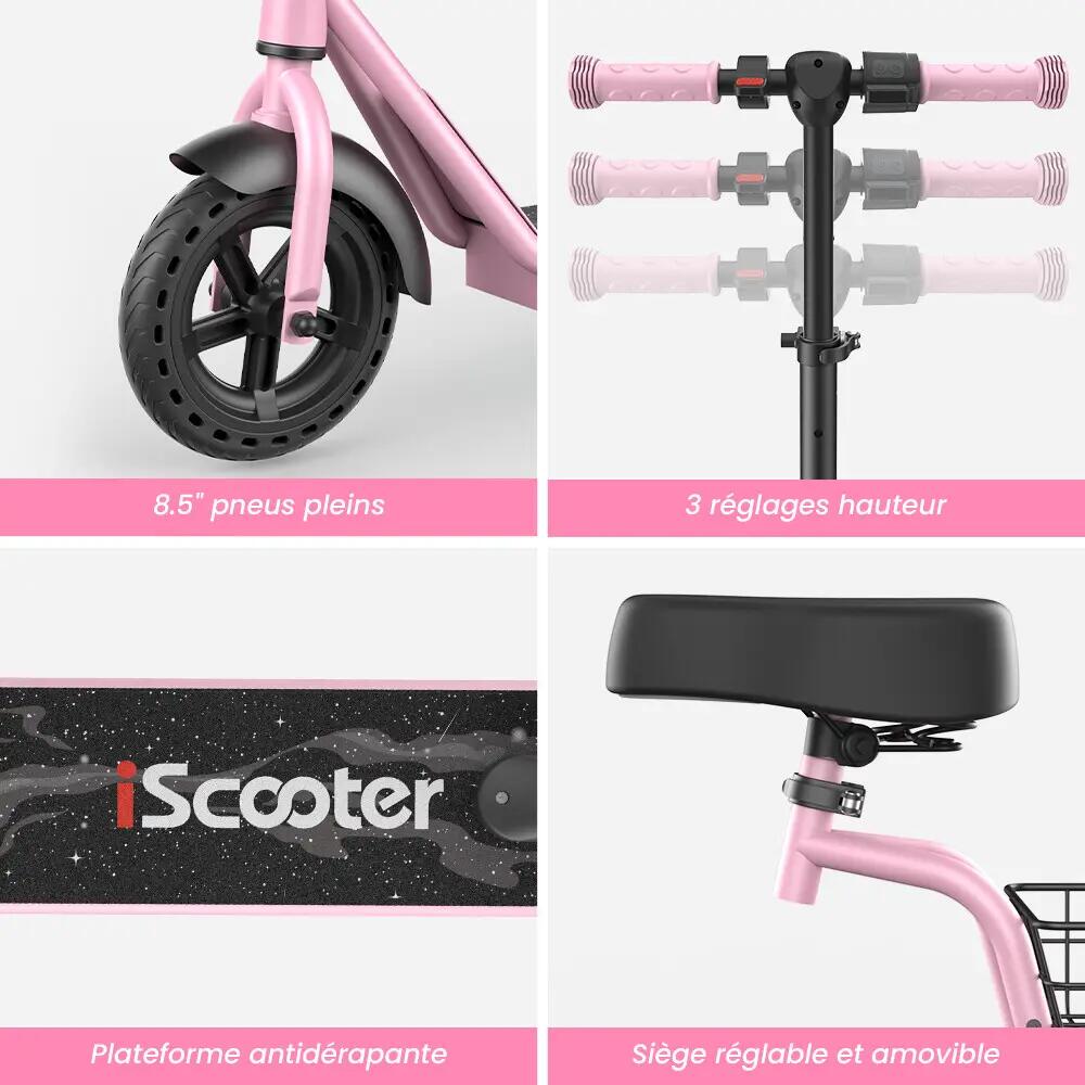 iScooter iK7 trotinete elétrica infantil 20 km/h, assento, cesto e aplicação 5/12