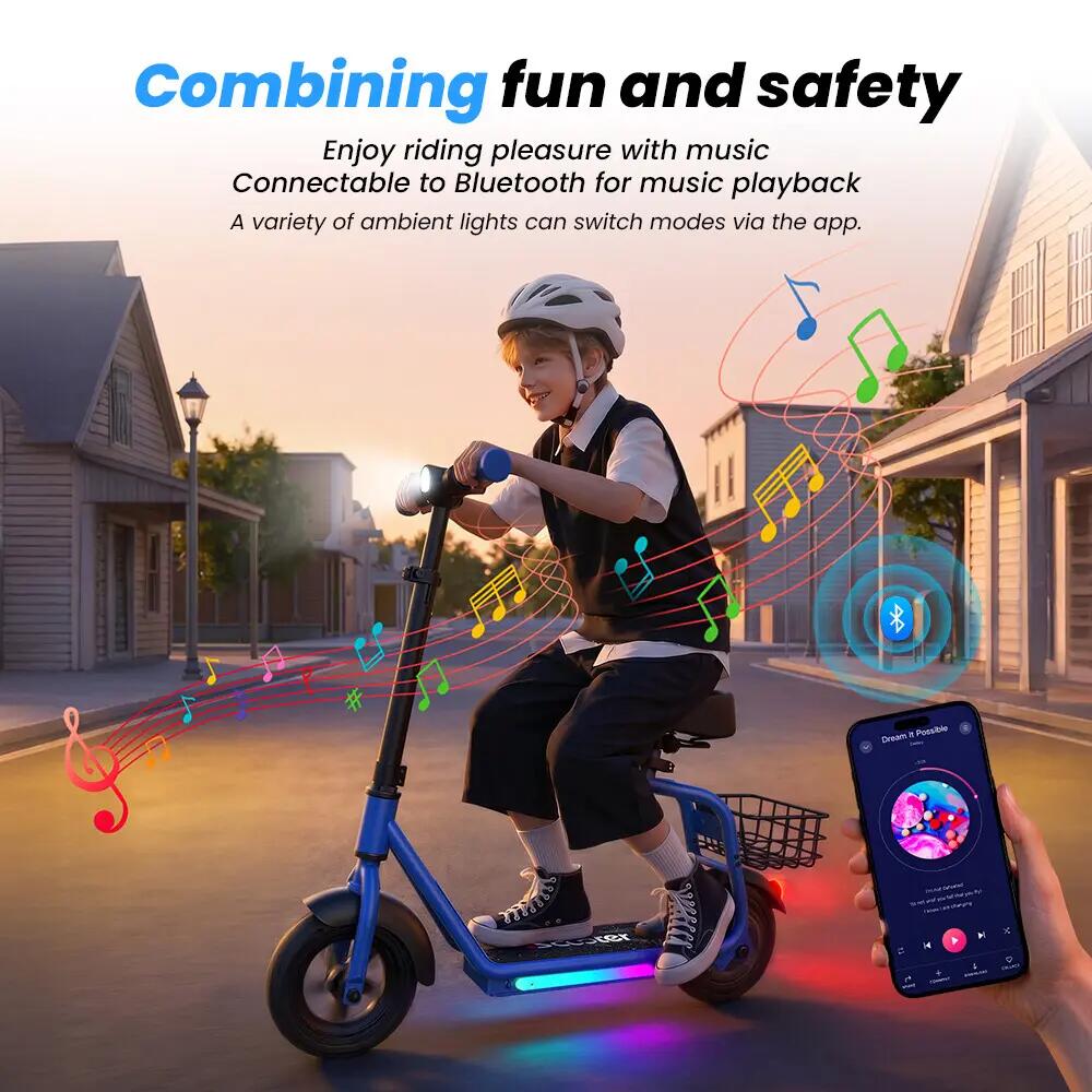 iScooter iK7 trotinete elétrica infantil 20 km/h, assento, cesto e aplicação 5/12