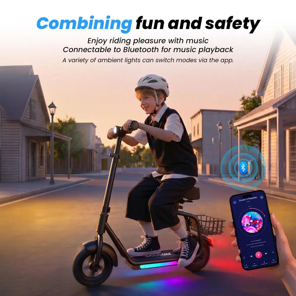 iScooter iK7 trotinete elétrica infantil 20 km/h, assento, cesto e aplicação 5/12