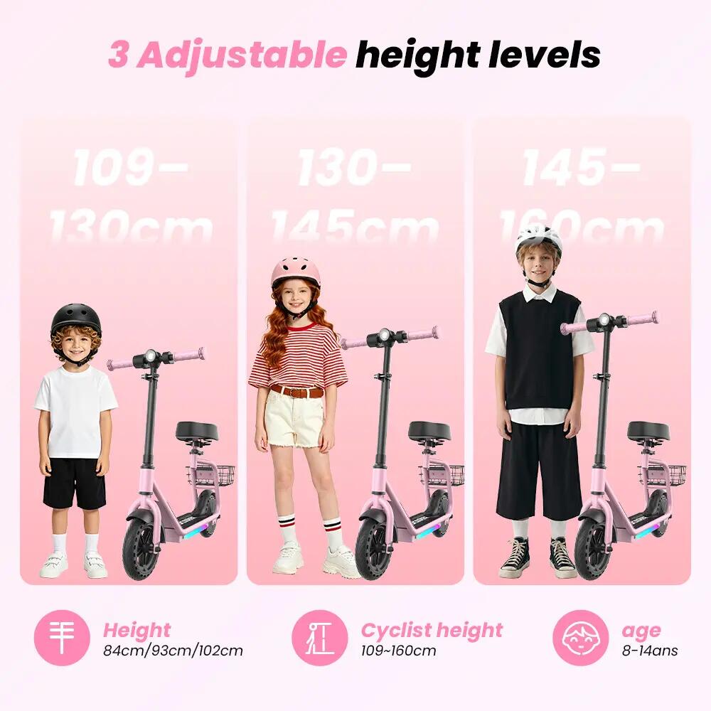 iScooter iK7 trotinete elétrica infantil 20 km/h, assento, cesto e aplicação 4/12