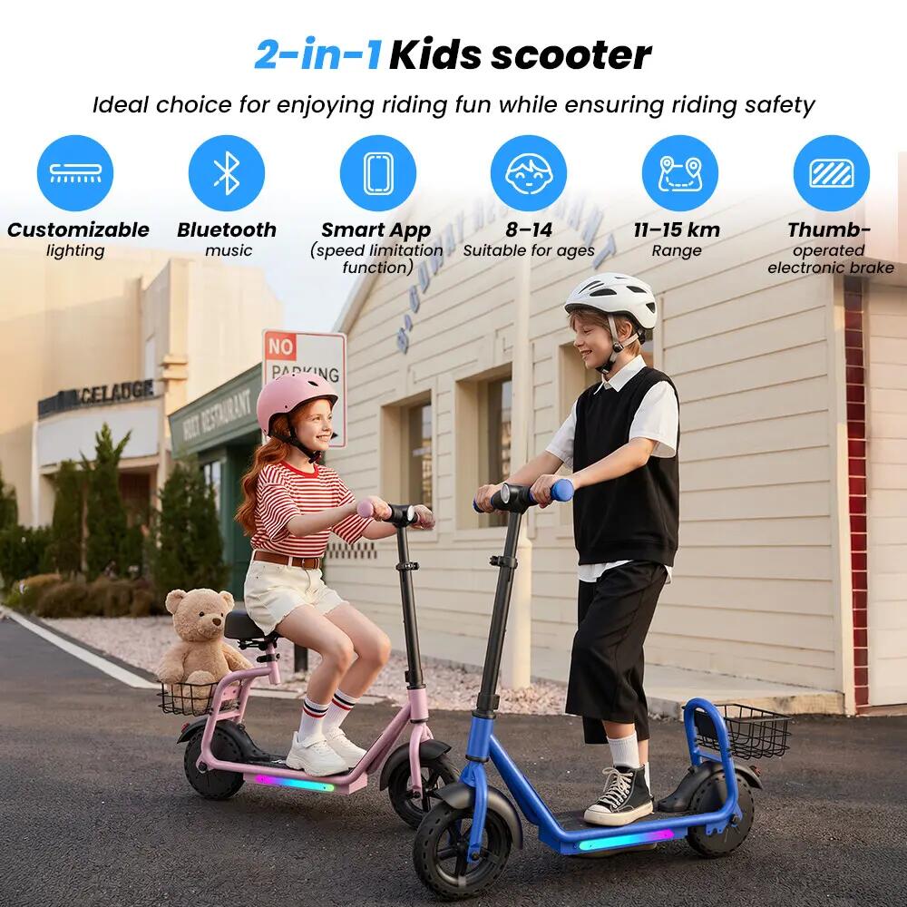 iScooter iK7 trotinete elétrica infantil 20 km/h, assento, cesto e aplicação 4/12