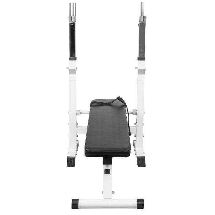 Banco Musculación y Pesas Gorilla Sports Blanco Plegable con Rack para Barra