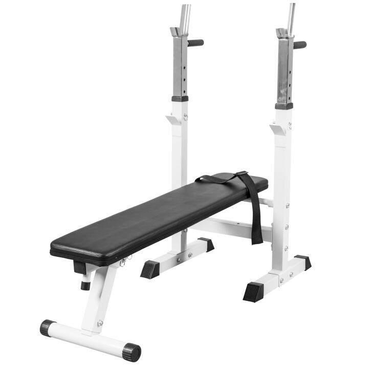 Banco Musculación y Pesas Gorilla Sports Blanco Plegable con Rack para Barra