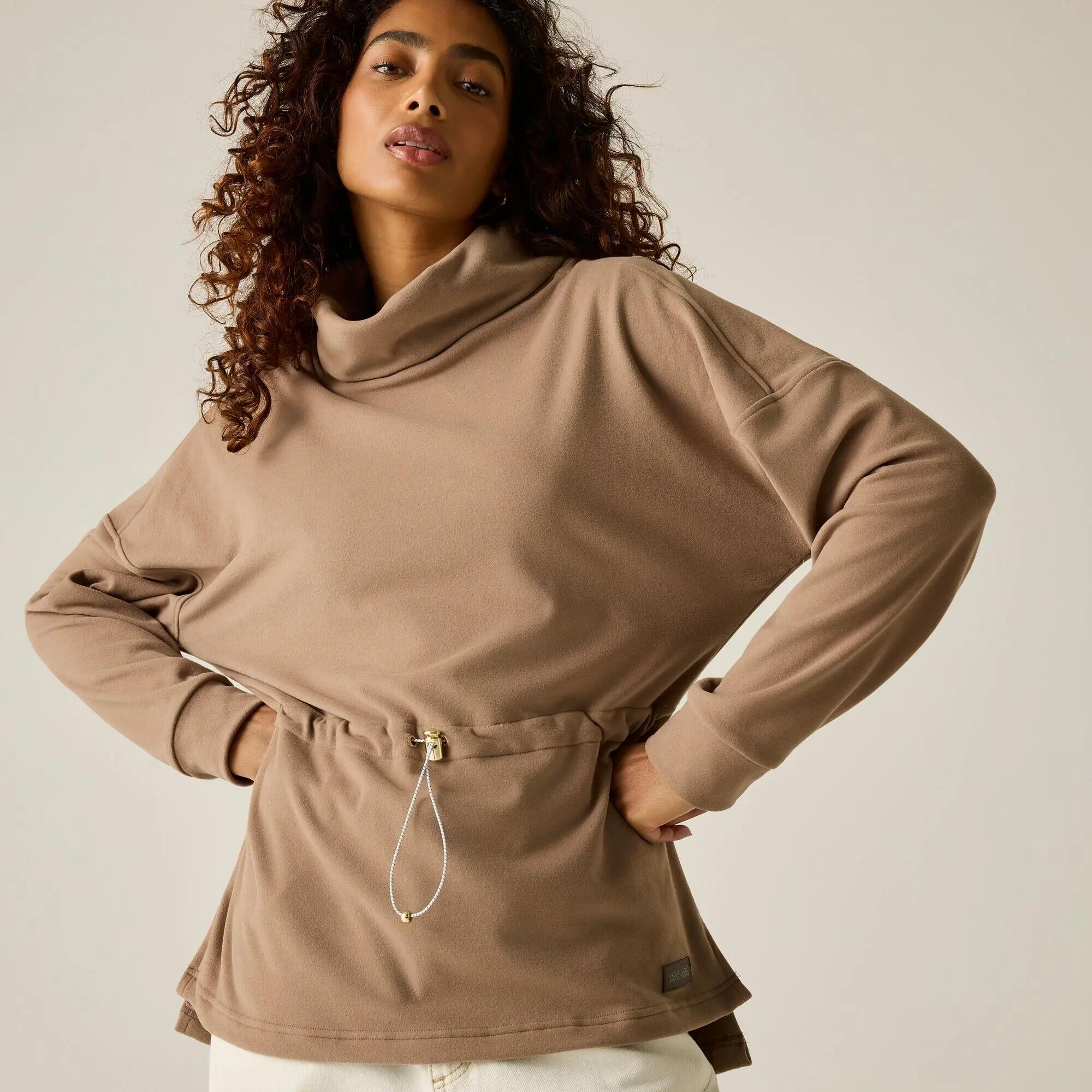 Damespullover van fleece met rolkraag 6/12