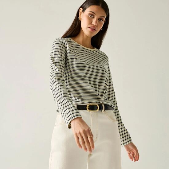 T-shirt à manches longues rayé à col rond Federica pour femme