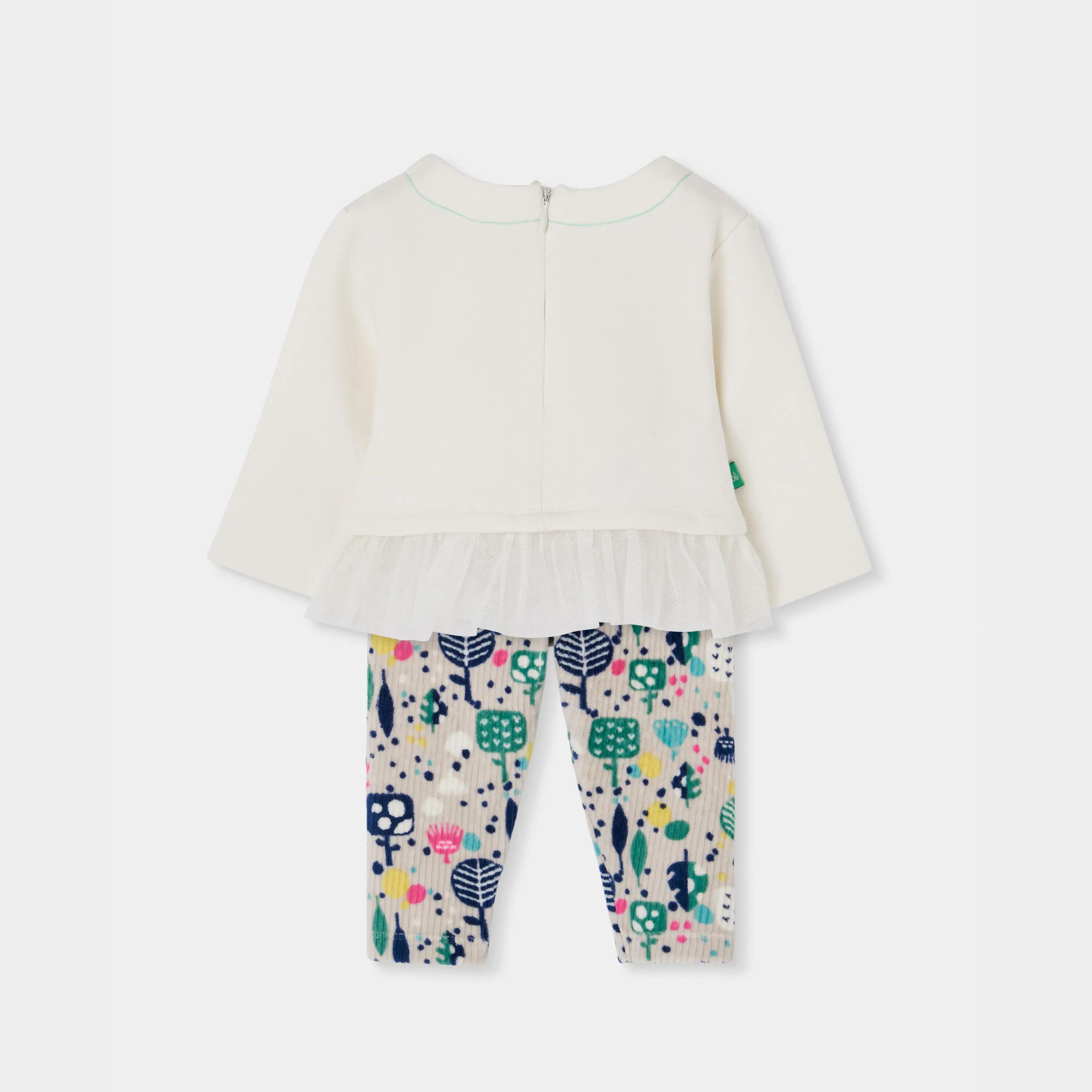 Conjunto punto bebé niña blanco estampado árboles 2/7