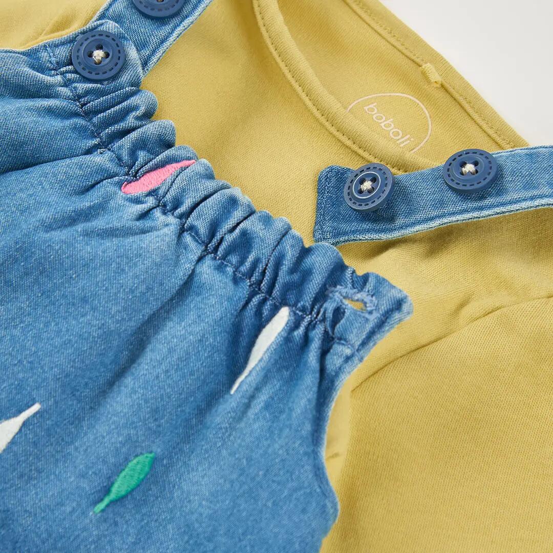 Conjunto denim bebé niña azul estampado hojas 7/7