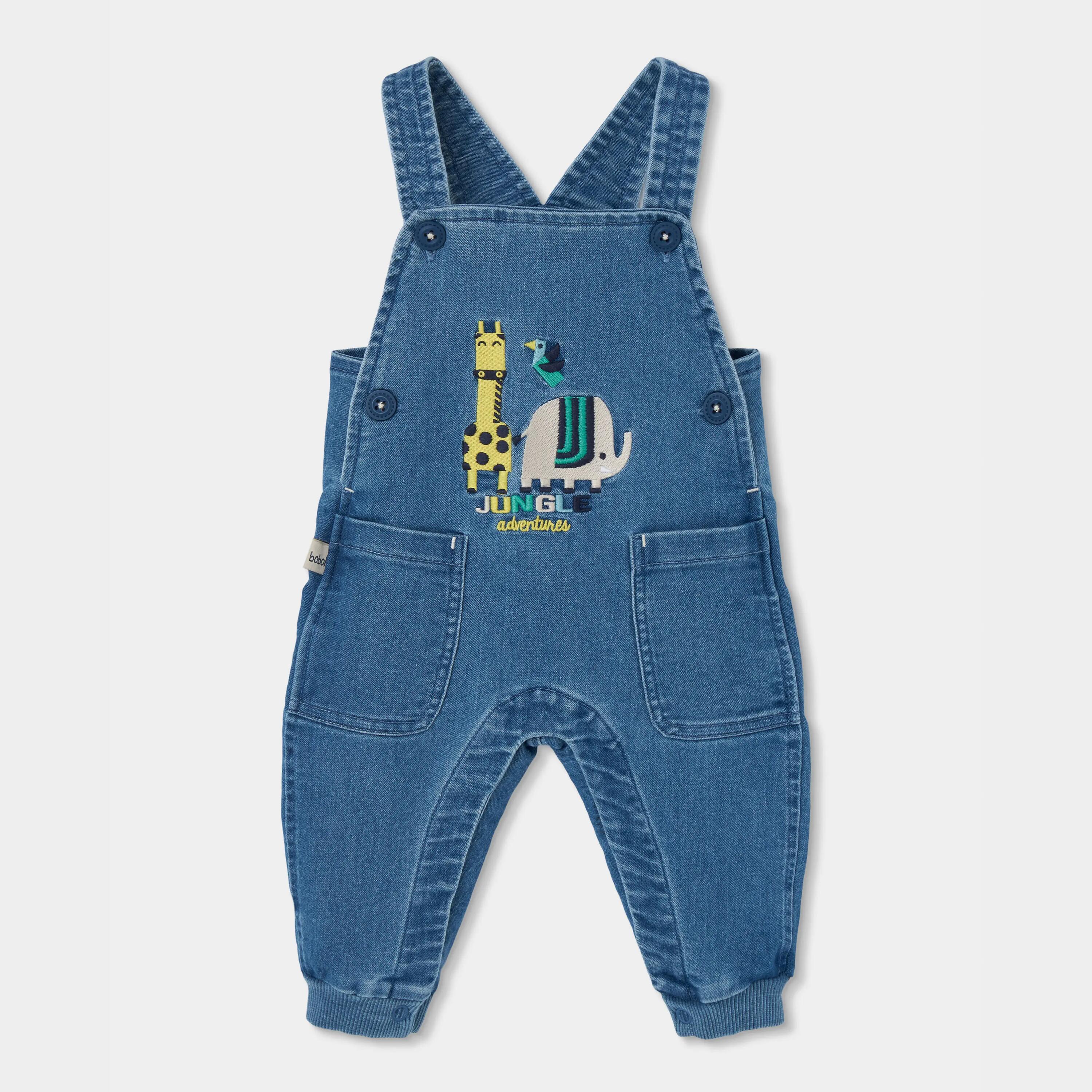 Conjunto denim bebé niño azul bordado de animales 4/7