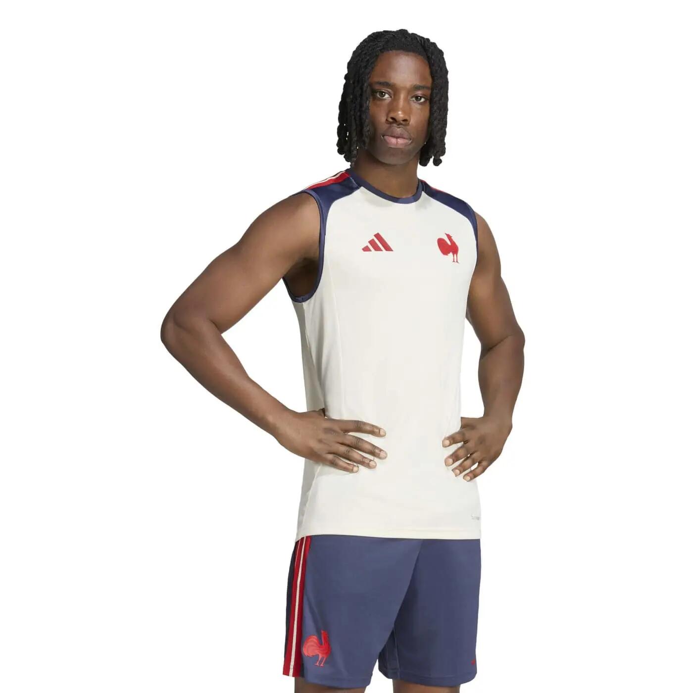 Ffr Adidas Rugby Tanktop Cremeweiß Und Marineblau 3/7