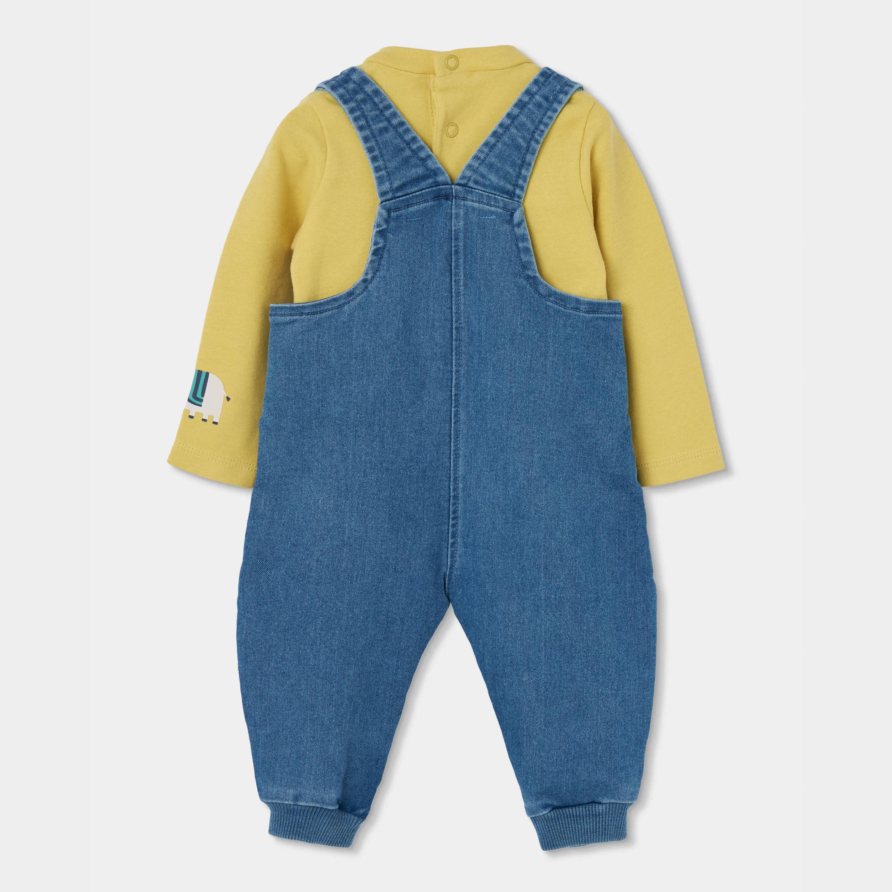Conjunto denim bebé niño azul bordado de animales 2/7