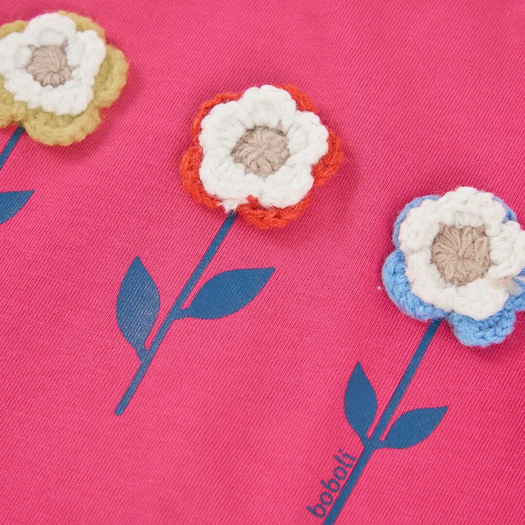 Camiseta punto niña fresa bordado flores 3/4