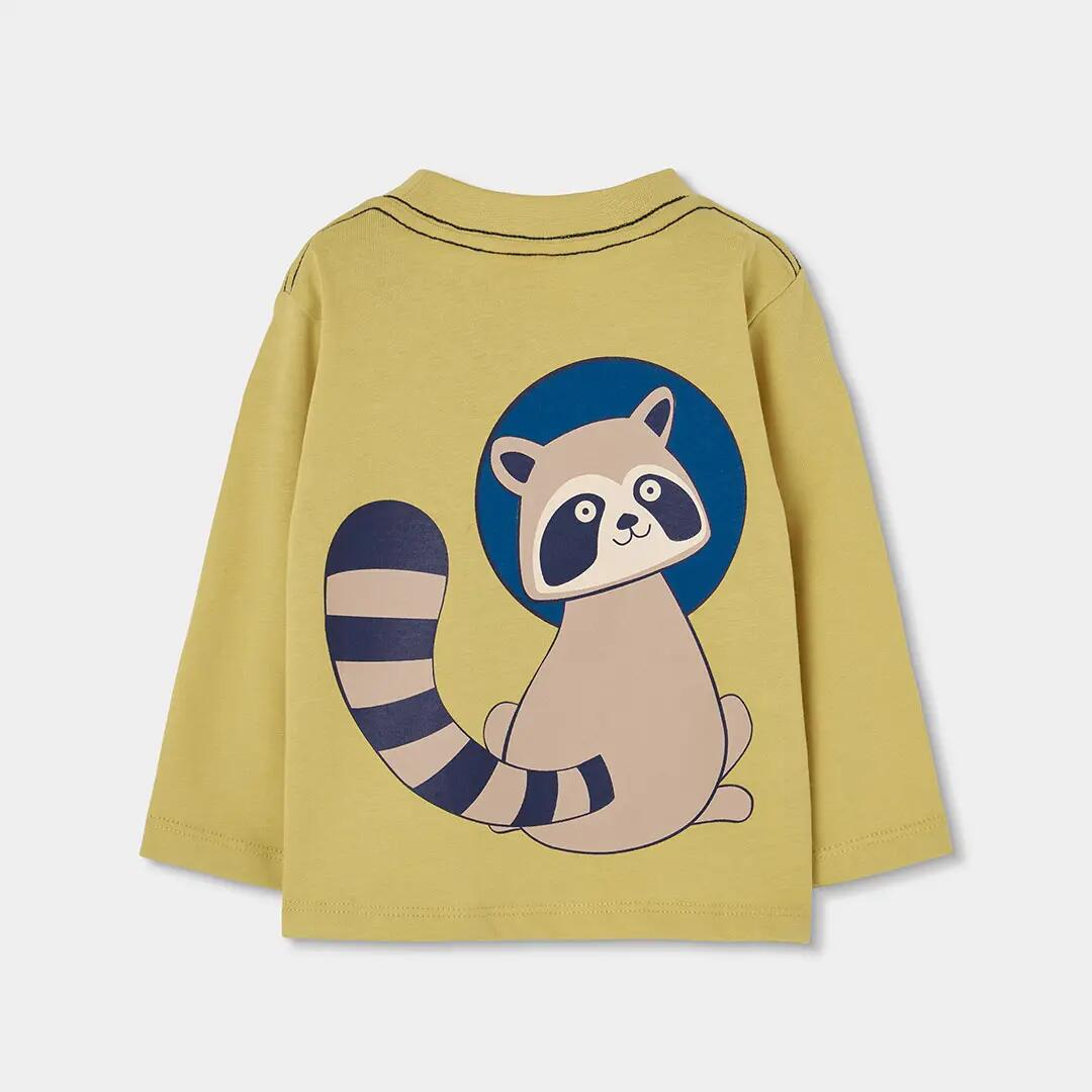 Camiseta punto niño verde estampado mapache 2/4