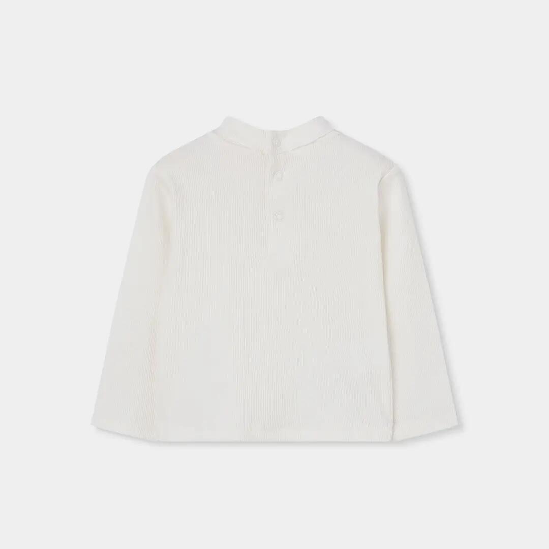 Camiseta punto canalé niña blanca cuello alto 2/4