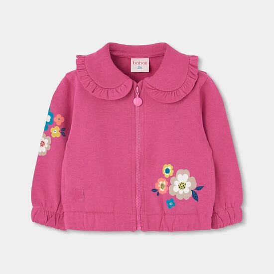 Veste fille en molleton fraise imprimé fleurs