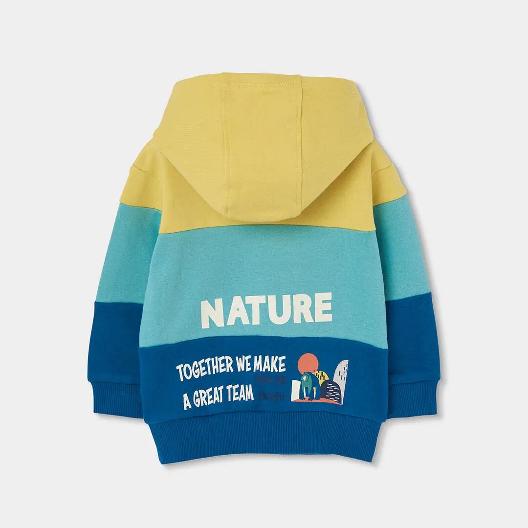 Sudadera felpa niño verde con capucha color block 2/4