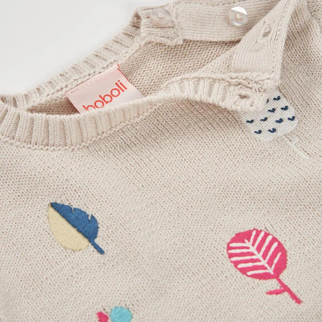 Jersey bebé niña beige bordado de árboles 3/4