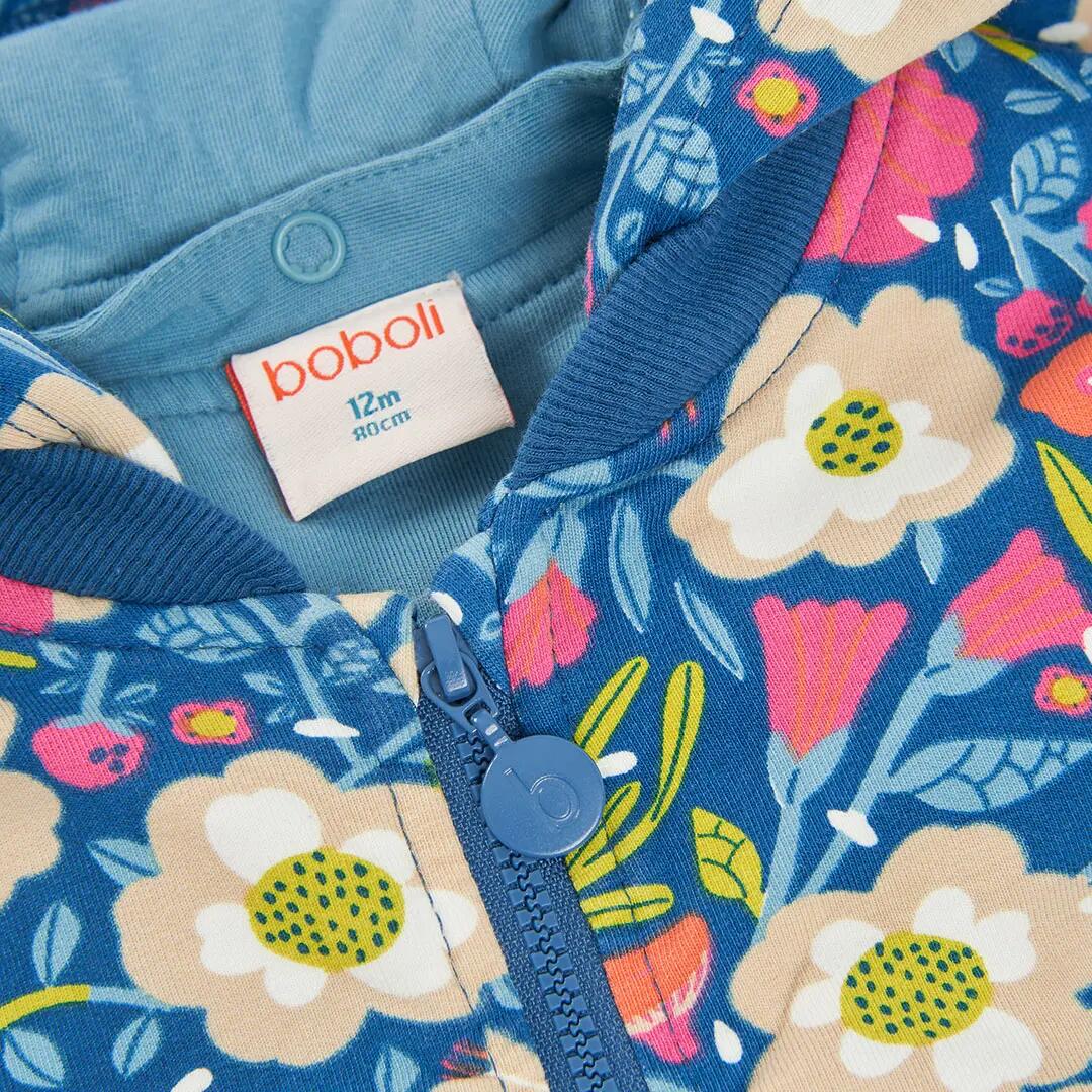 Chaqueta felpa niña verde estampado flores 3/4