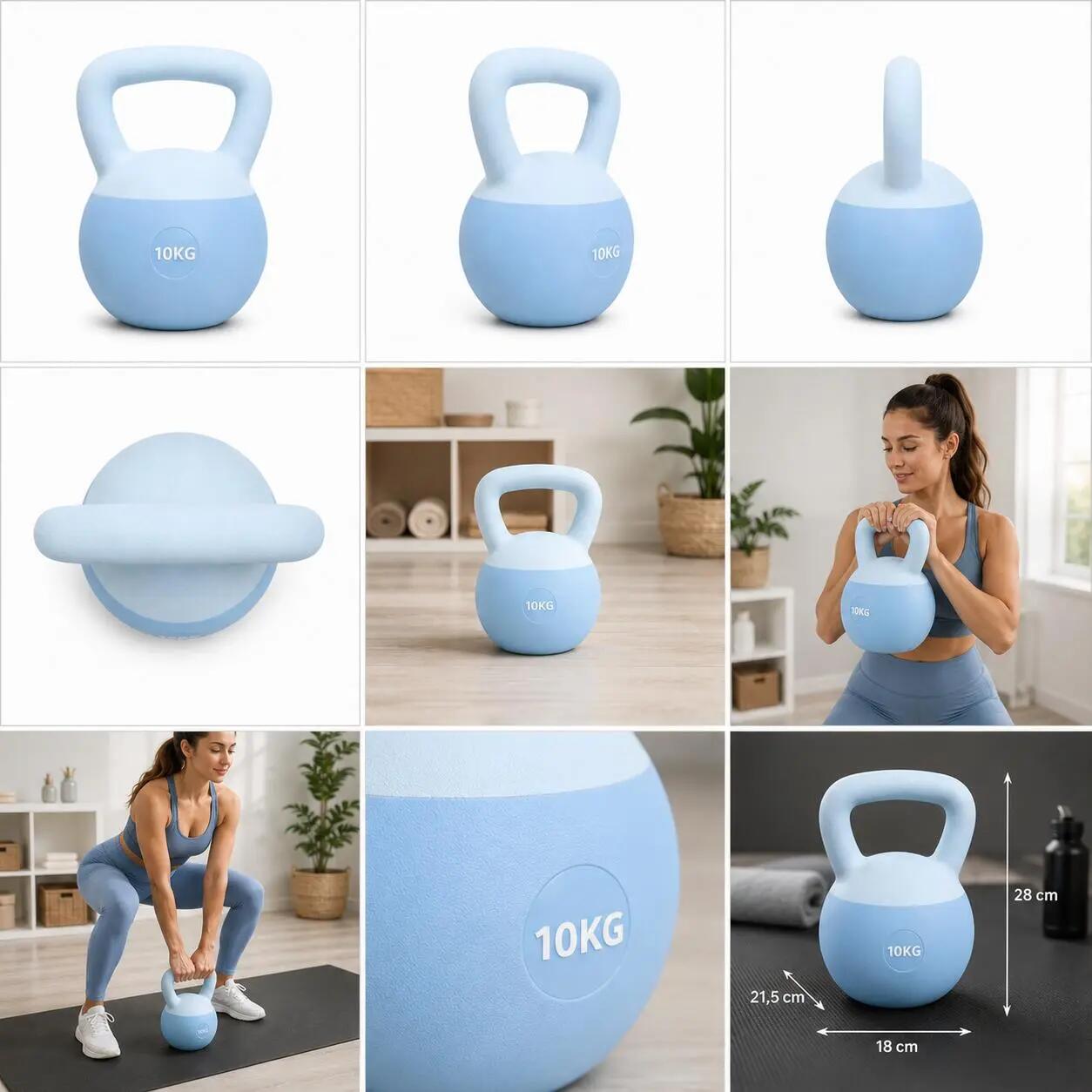 Kettlebell 10 kg Premium Miękka Podstawa Ciężarek Fitness Trening Domowy blue 5/6