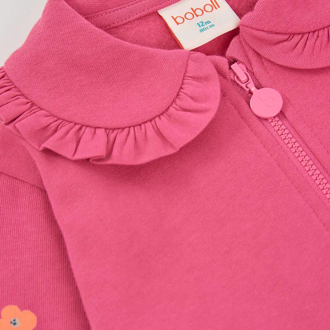 Chaqueta felpa niña fresa estampado flores 3/4
