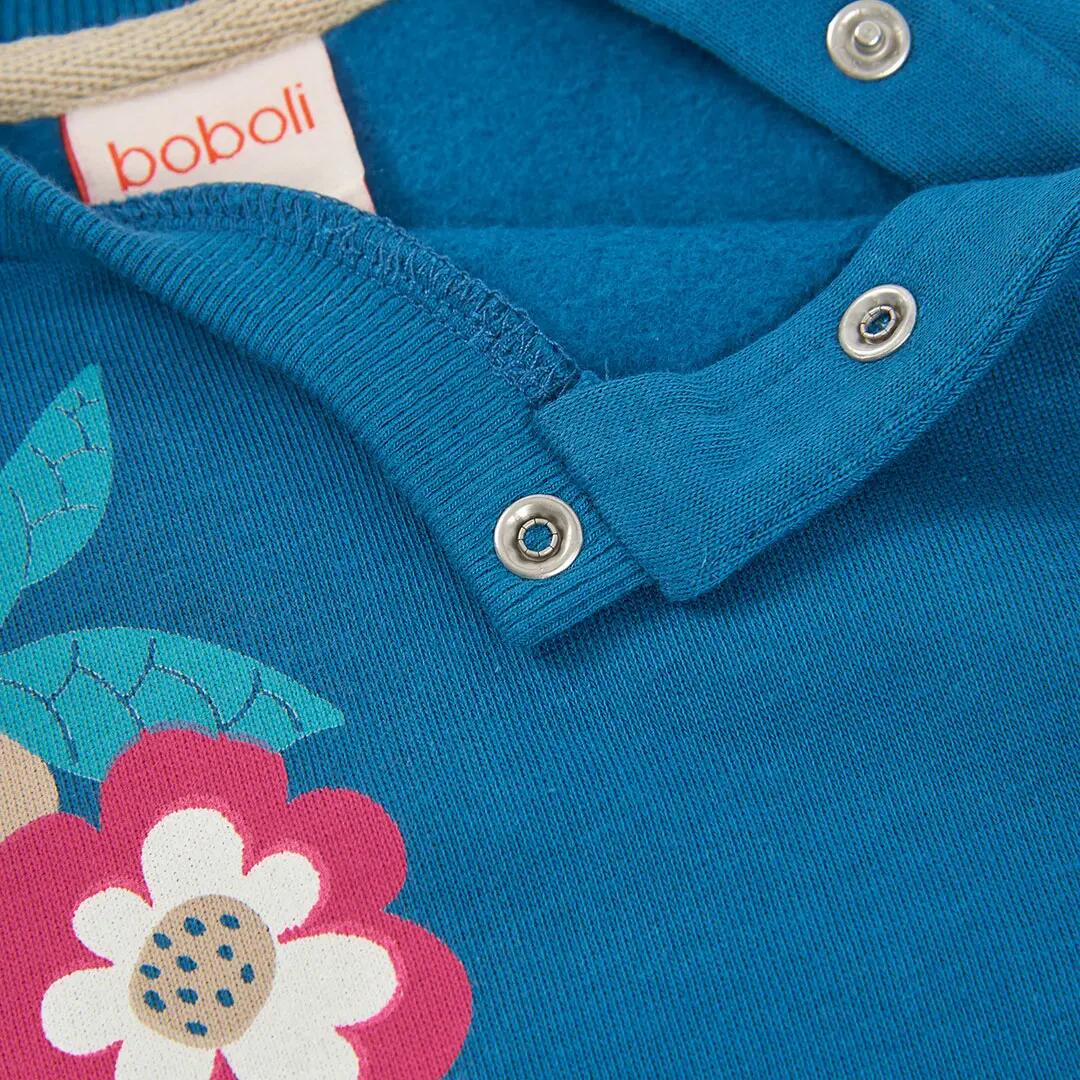 Sudadera felpa niña verde estampado flores 3/4
