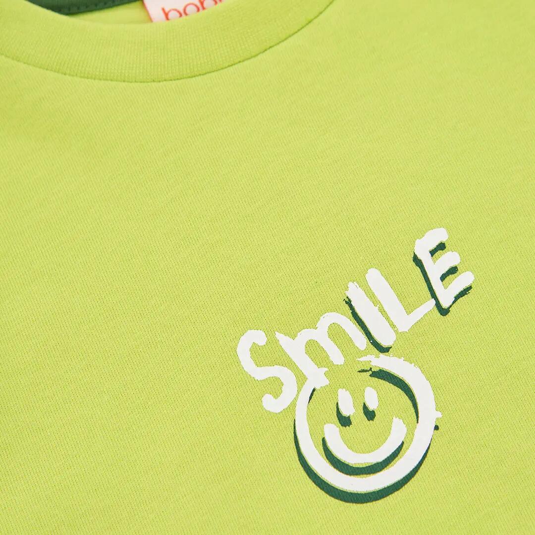 Camiseta punto niño verde estampado Smile 3/4