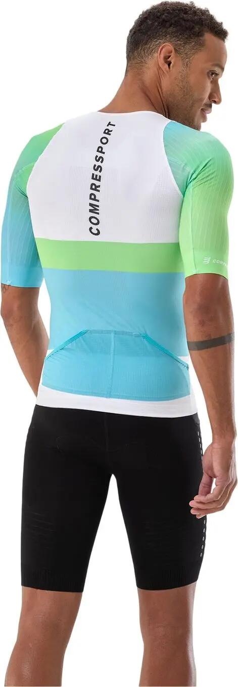 Maillot Manches Courtes Compressport Stream Blanc/Bleu/Vert Homme 2/4