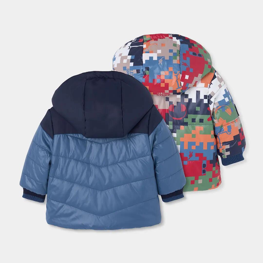 Parka tejido técnico niño azul reversible estampada 2/7