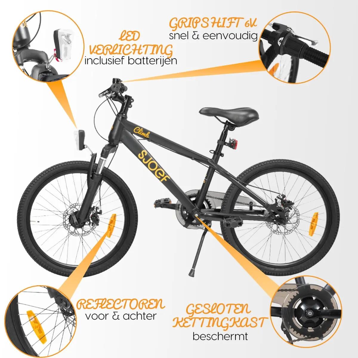 Climb Mountainbike Jongens 20 inch - 6-8 Jaar - 6V & Schijfrem - Zwart 7/8