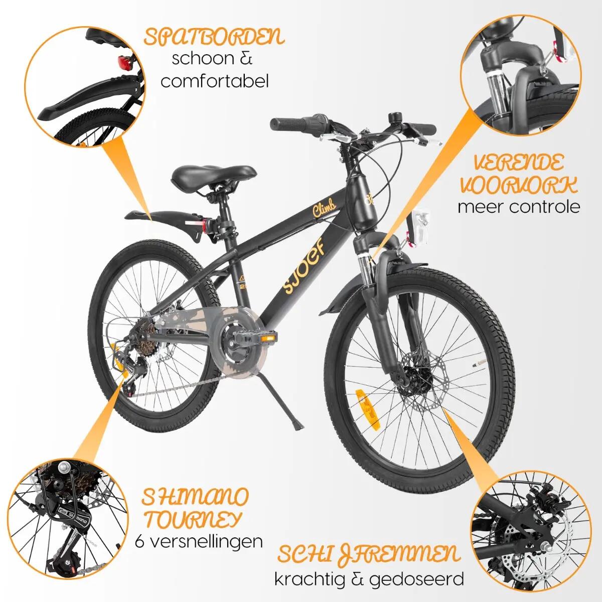 Climb Mountainbike Jongens 20 inch - 6-8 Jaar - 6V & Schijfrem - Zwart 6/8