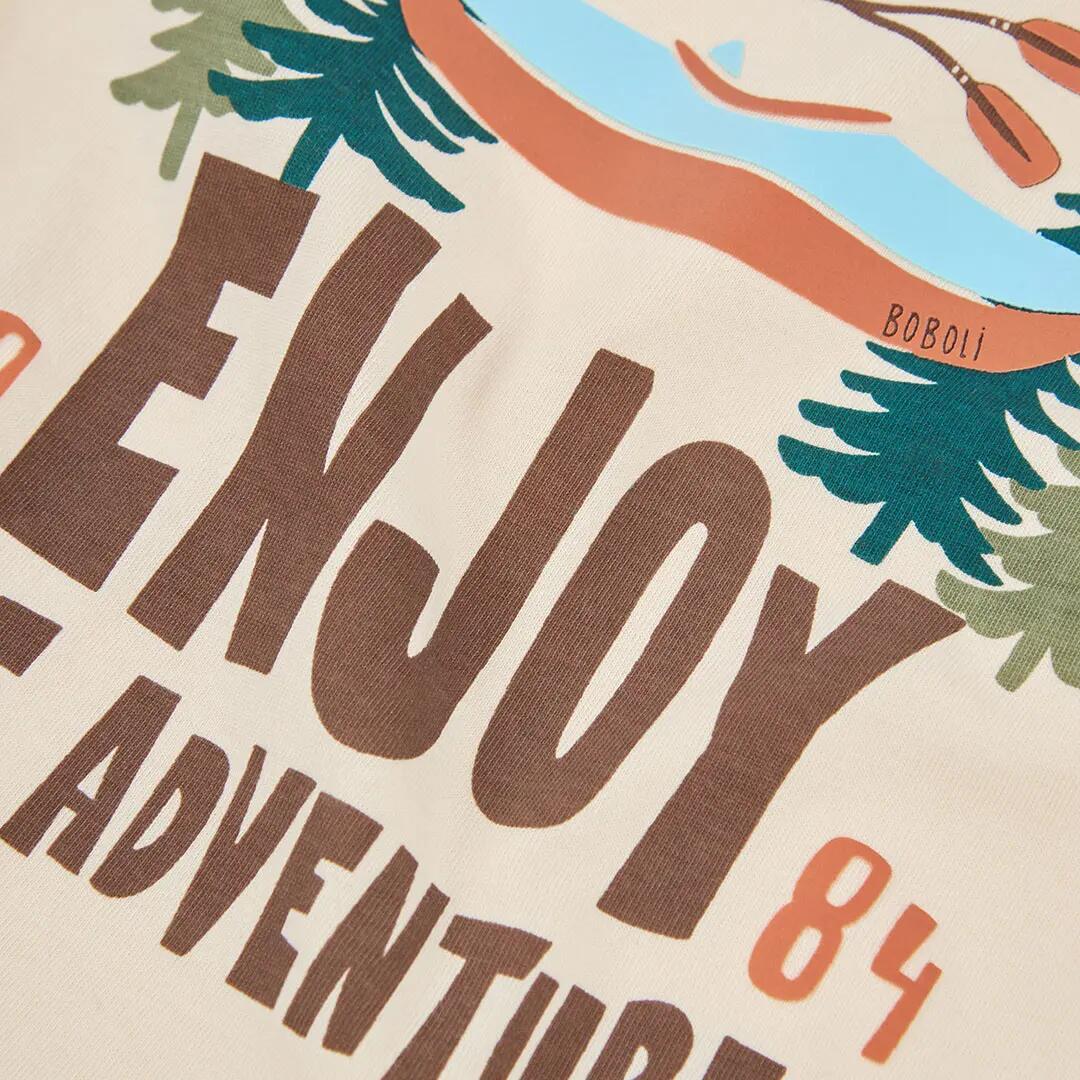 Camiseta punto niño crudo estampado aventura 3/4