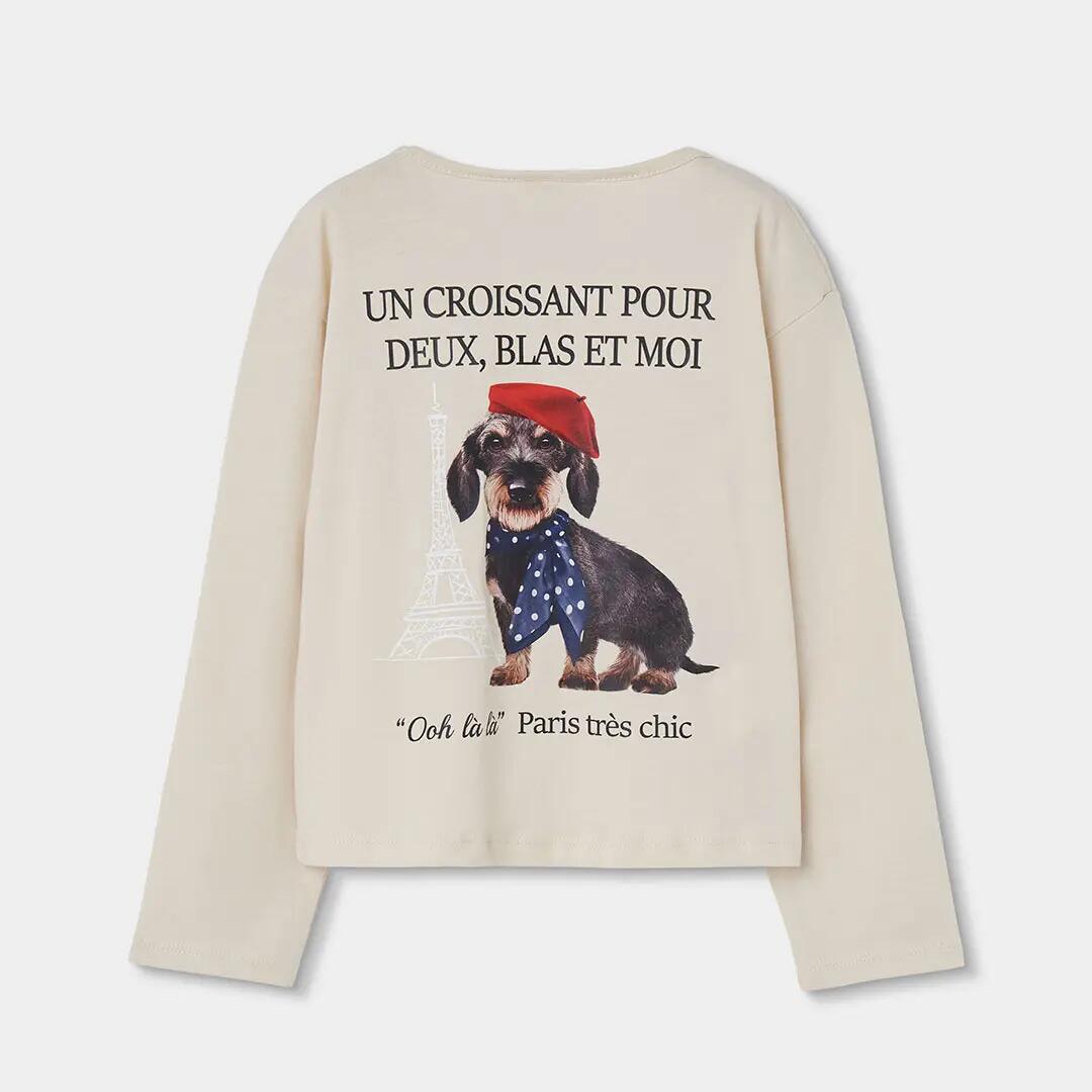Camiseta punto niña crudo estampado de perro 2/4
