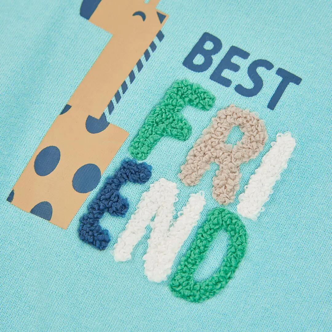 Sudadera felpa bebé niño verde con jirafa 3/4