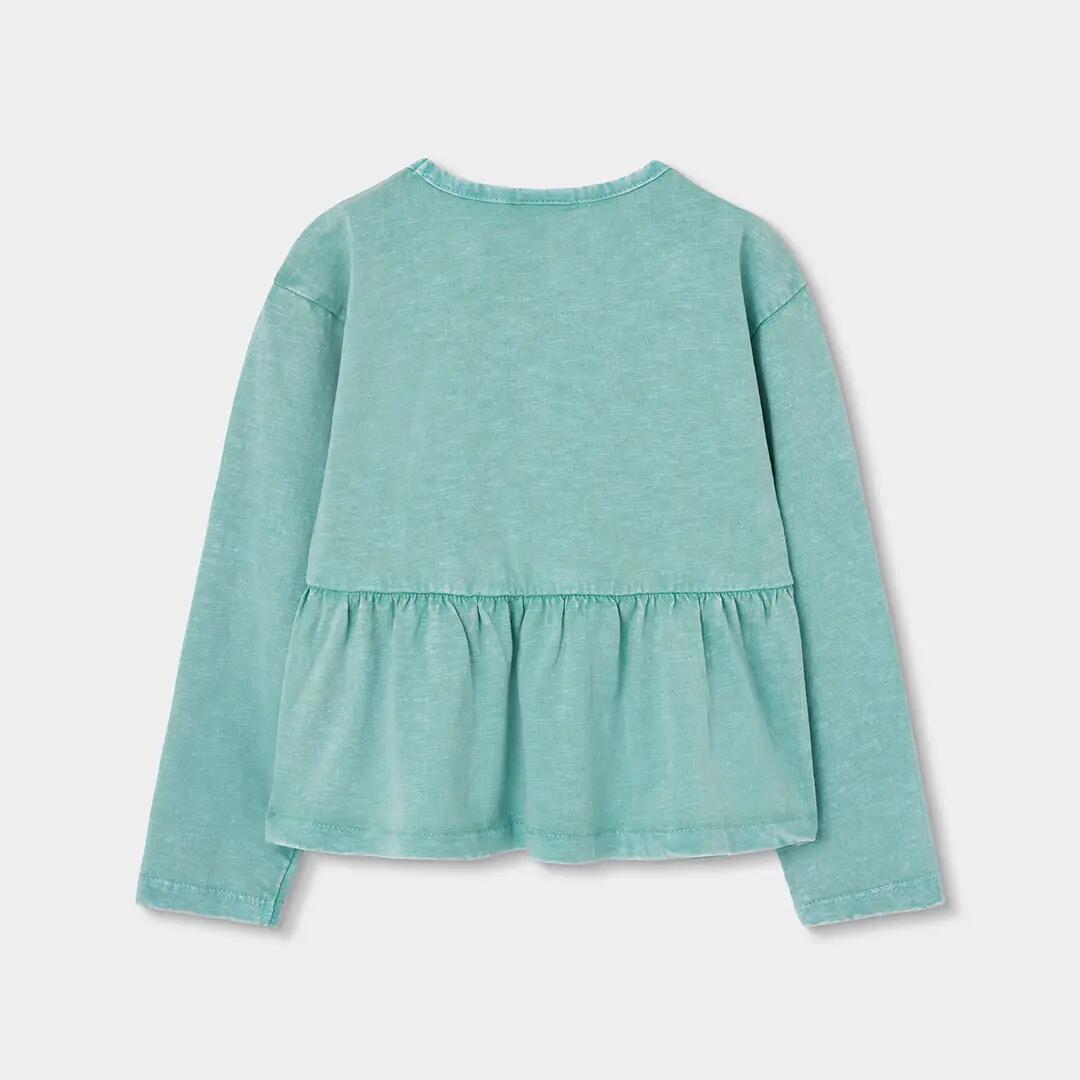 Camiseta punto niña verde con volante 2/4