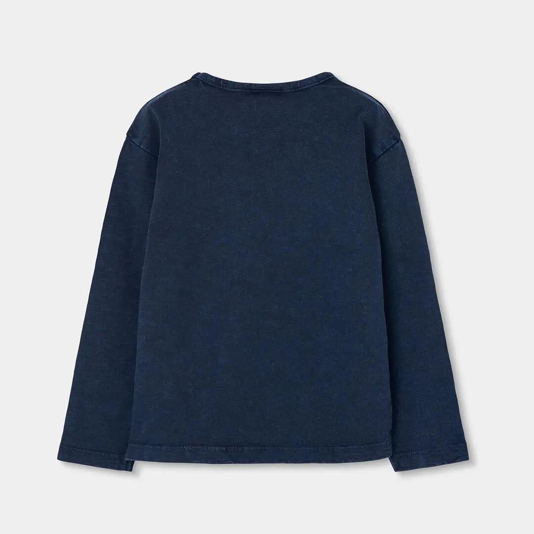 Camiseta punto niña azul marino bordado flores 2/4