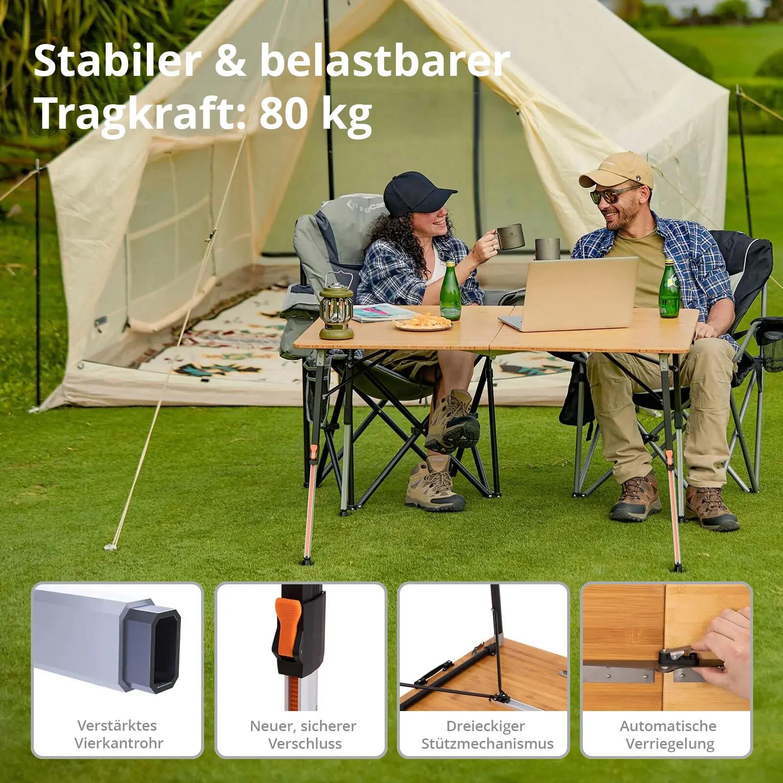 Tavolo da campeggio in bambù Woboo XL Tavolo pieghevole Legno 3/6