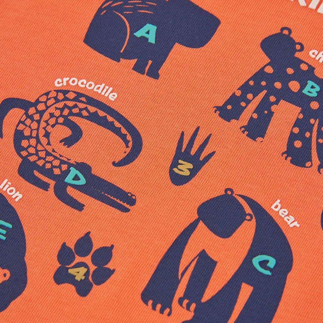 Camiseta punto niño naranja estampado animales 3/4