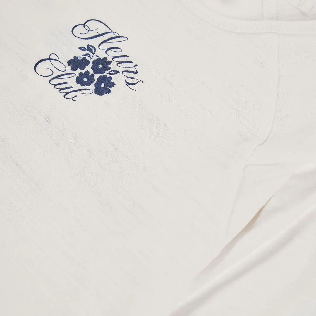 Camiseta punto niña blanca estampado flores 3/4