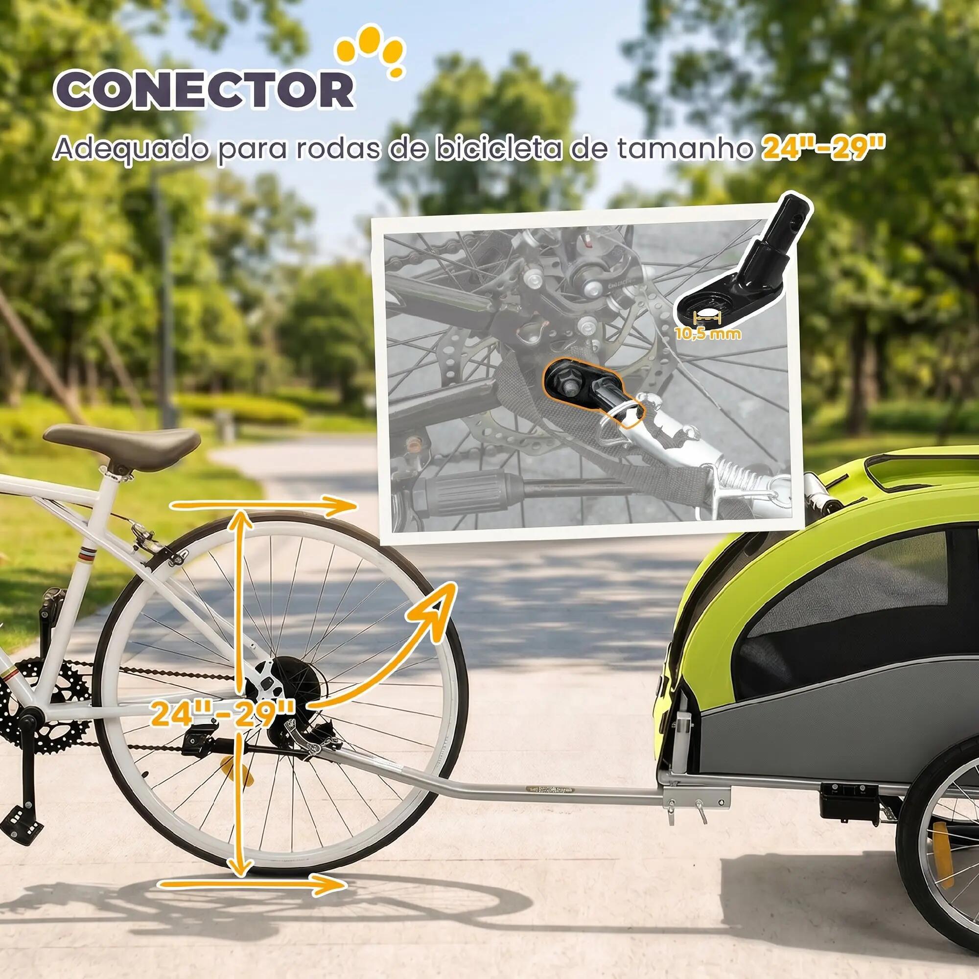 Remolque Bicicleta Perros PawHut 160x71x101 cm Verde 9/10