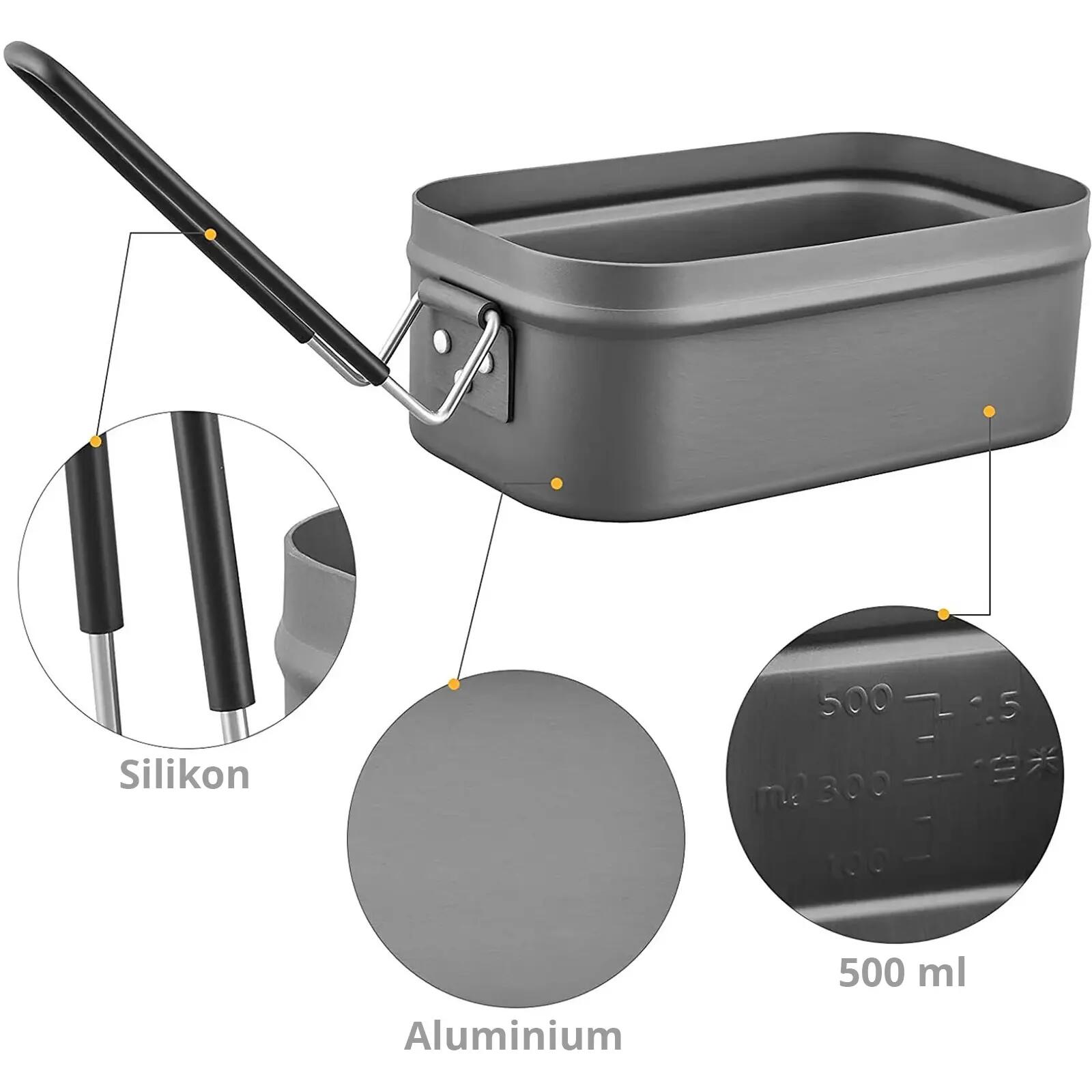 Camping Kochset Mess Tin Lunchbox Outdoor Topf Faltbar Leicht Alu 500ml 5/7