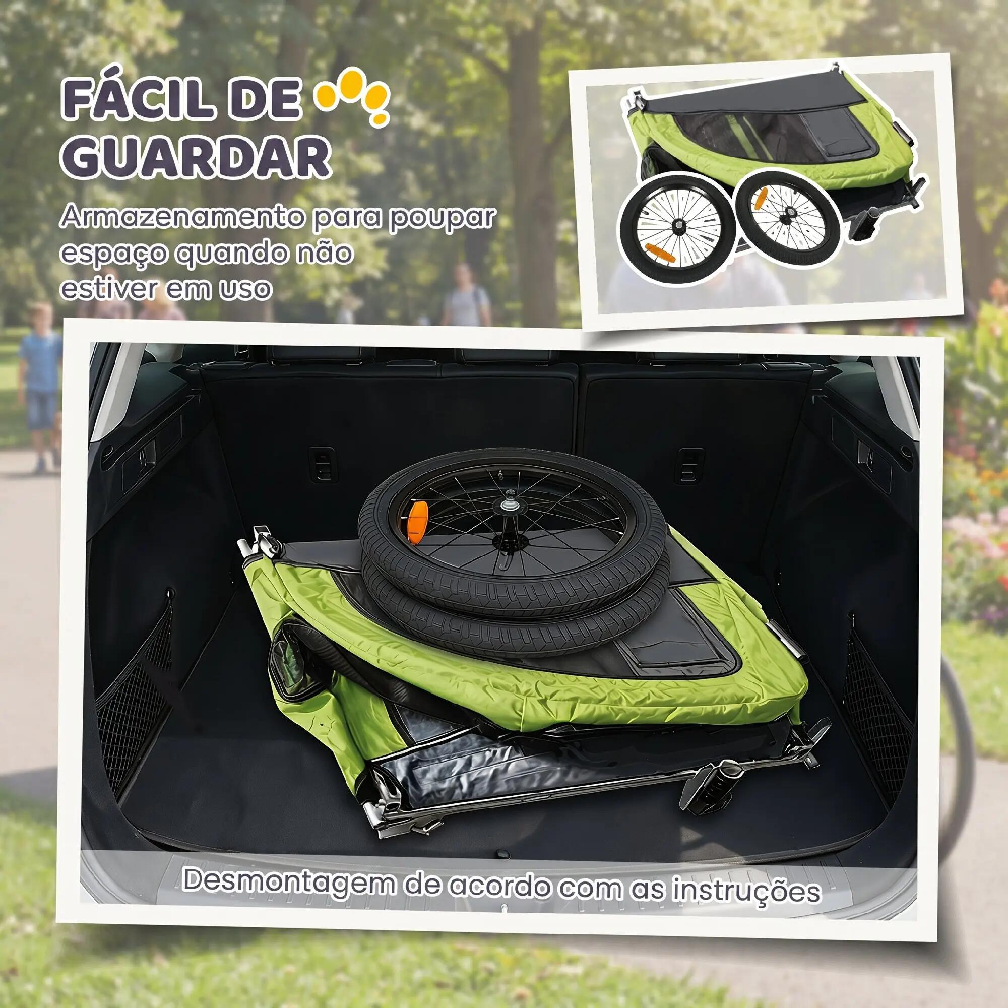 Remolque Bicicleta Perros PawHut 160x71x101 cm Verde 8/10