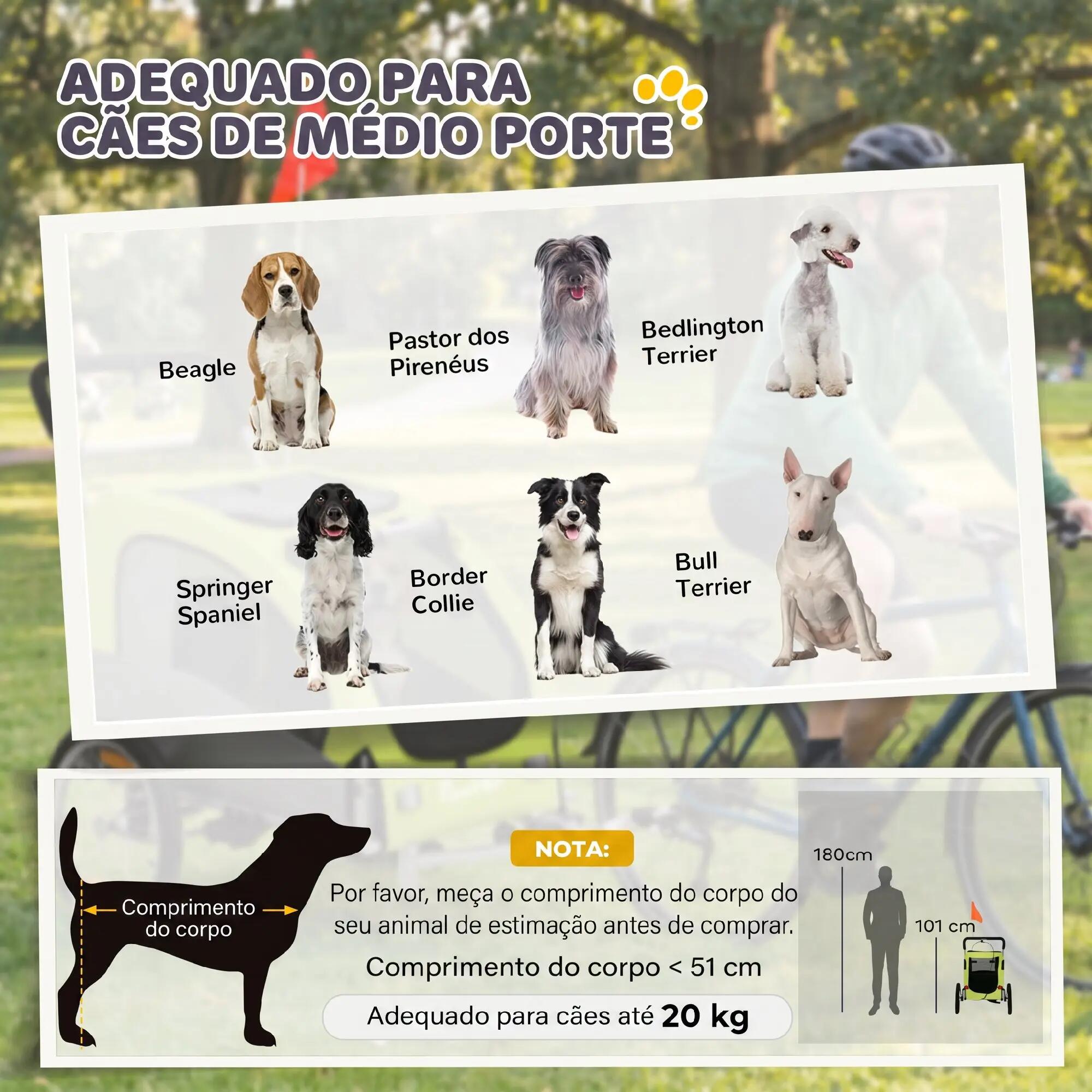 Remolque Bicicleta Perros PawHut 160x71x101 cm Verde 7/10