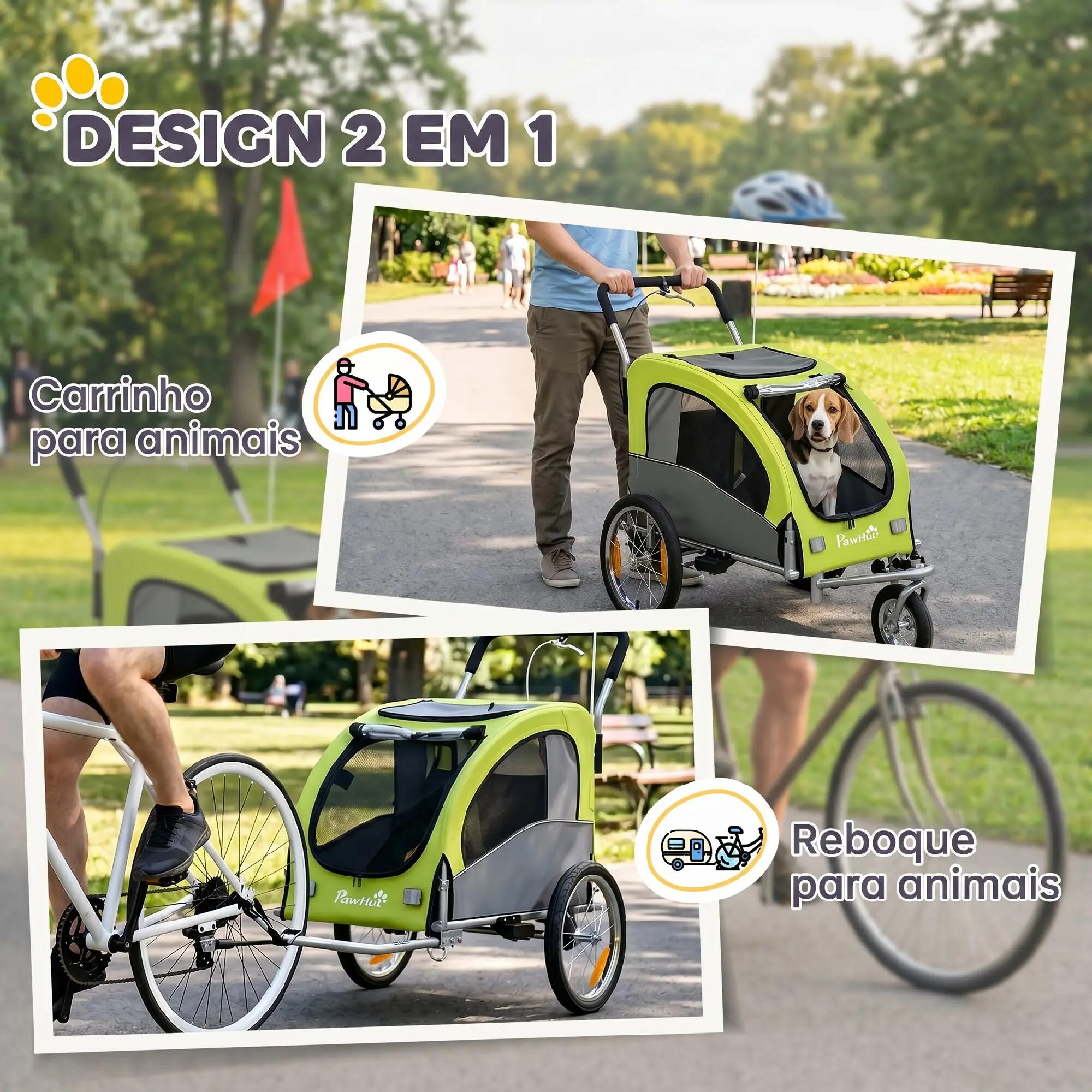 Remolque Bicicleta Perros PawHut 160x71x101 cm Verde 6/10