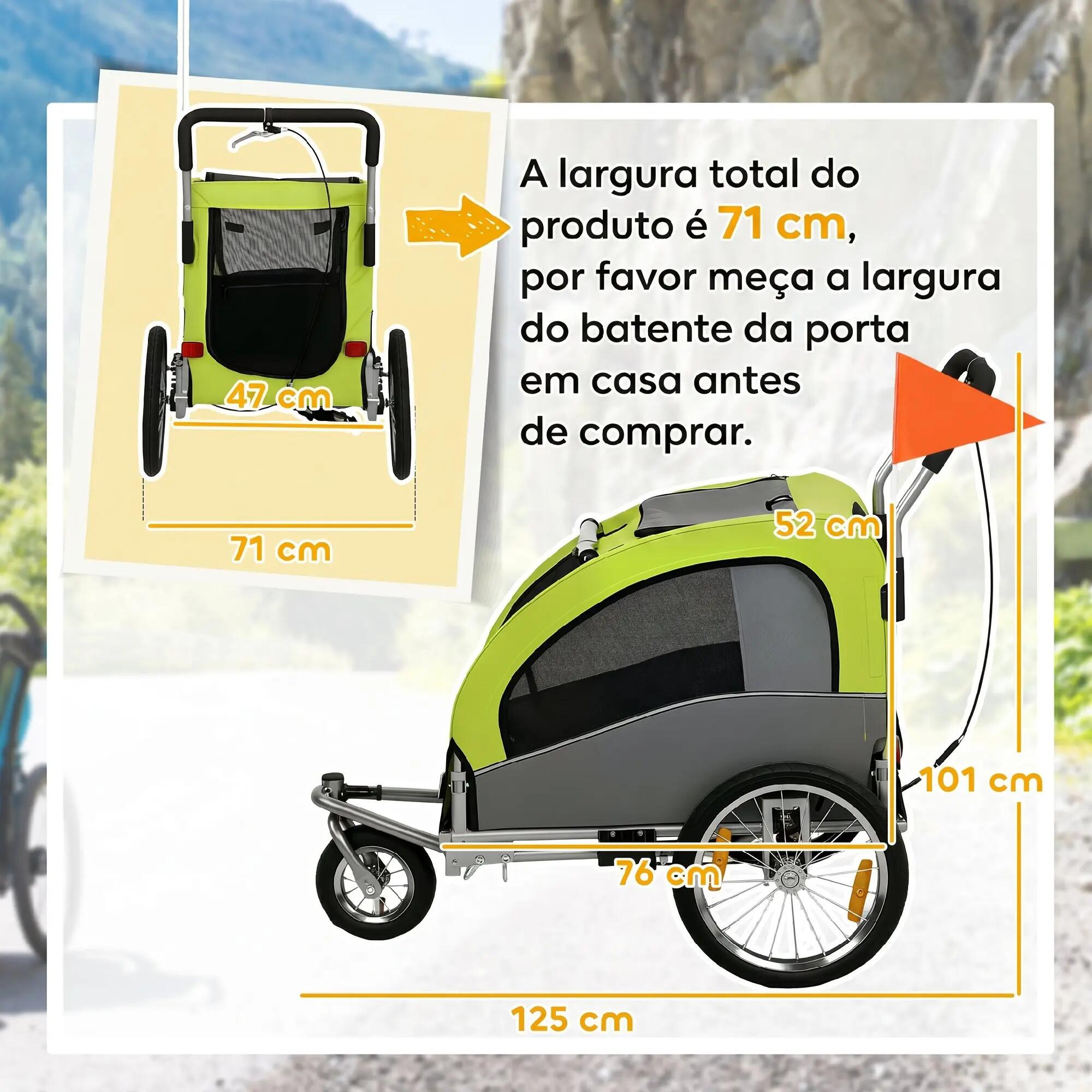 Remolque Bicicleta Perros PawHut 160x71x101 cm Verde 3/10