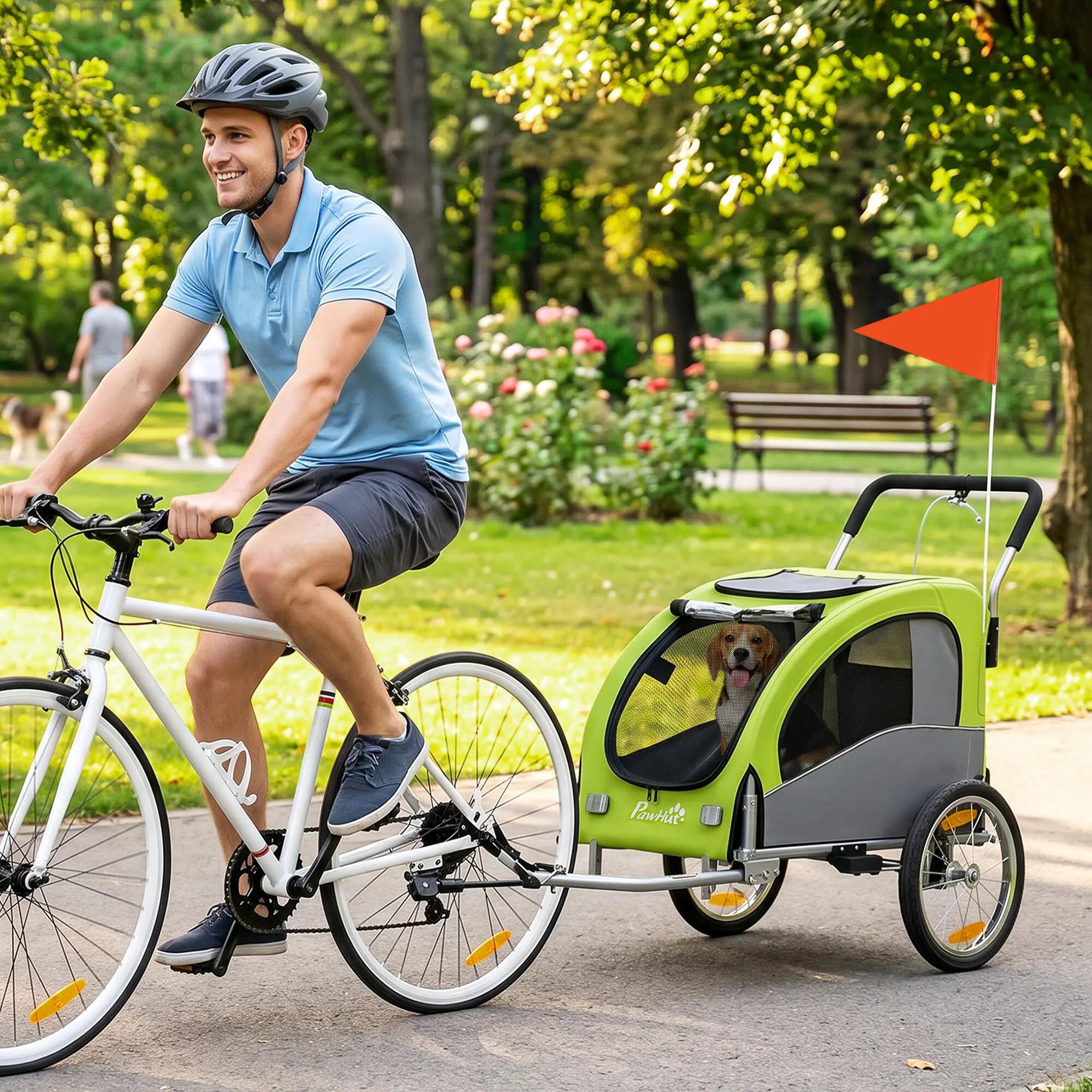 Remolque Bicicleta Perros PawHut 160x71x101 cm Verde 2/10