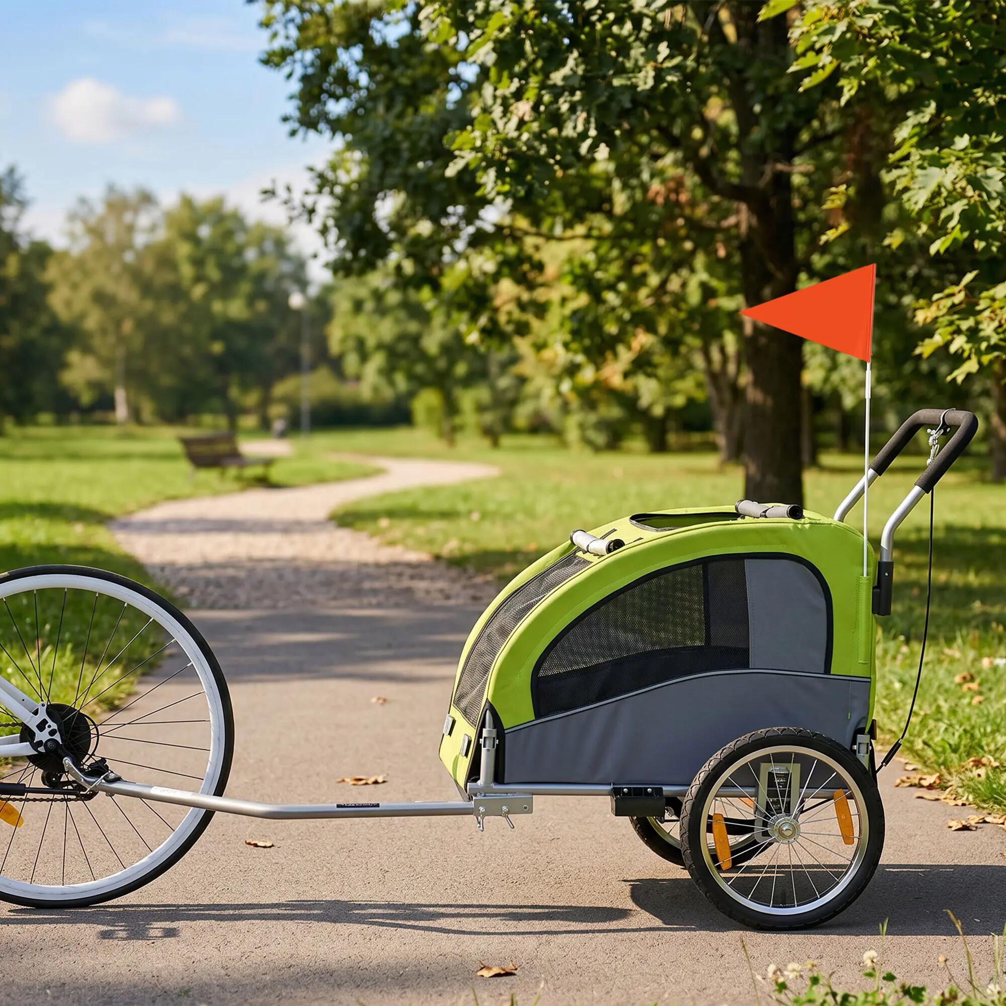 Remolque Bicicleta Perros PawHut 160x71x101 cm Verde 10/10