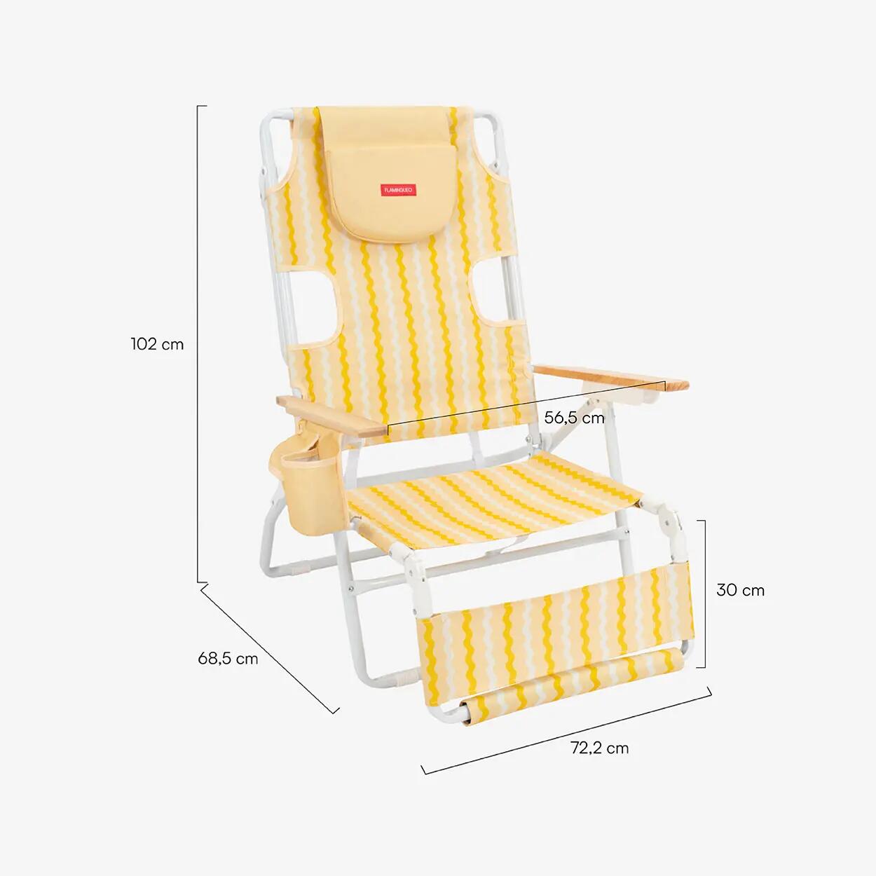 Flamingueo silla playa reclinable reposapiés aluminio amarillo 7/7