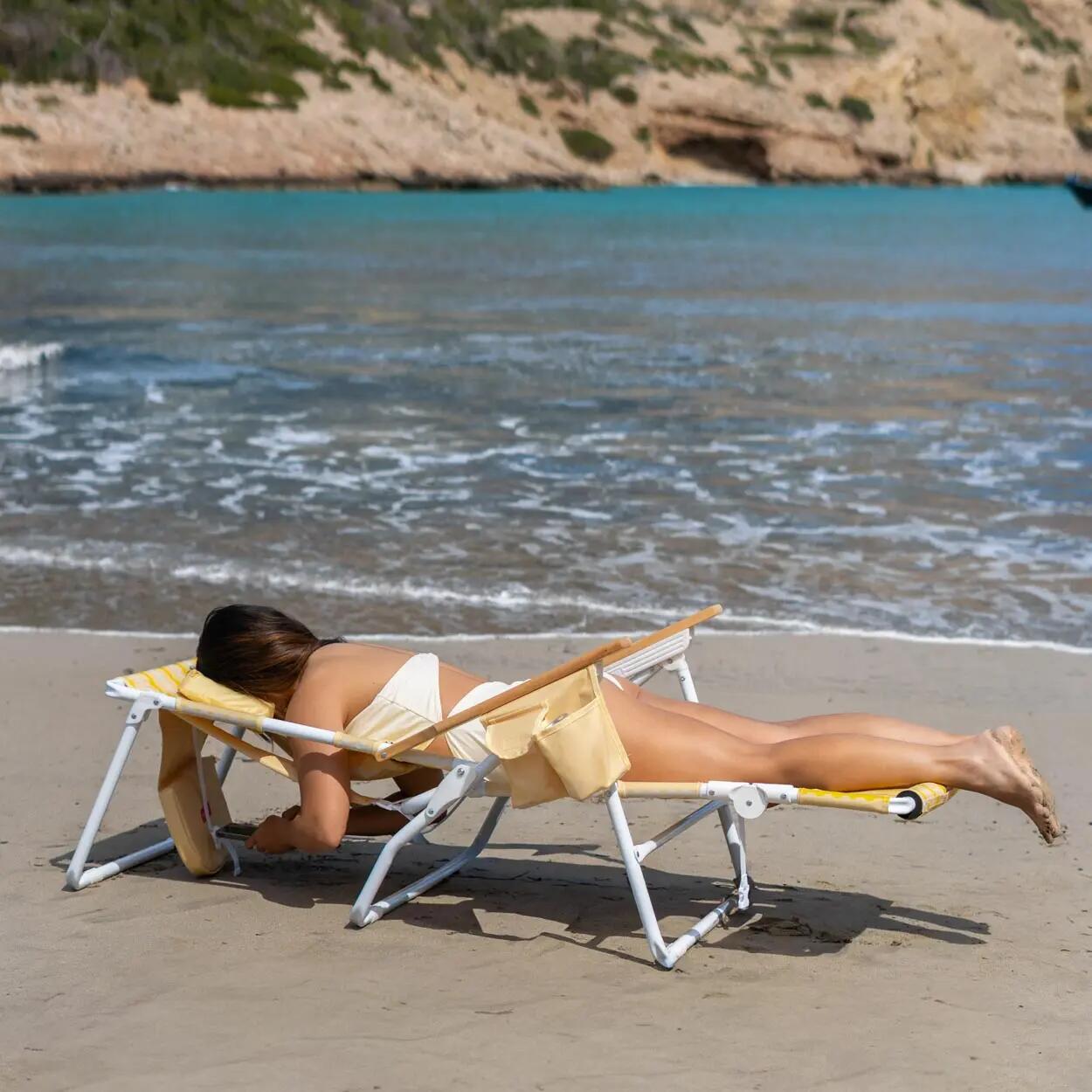 Flamingueo silla playa reclinable reposapiés aluminio amarillo 6/7