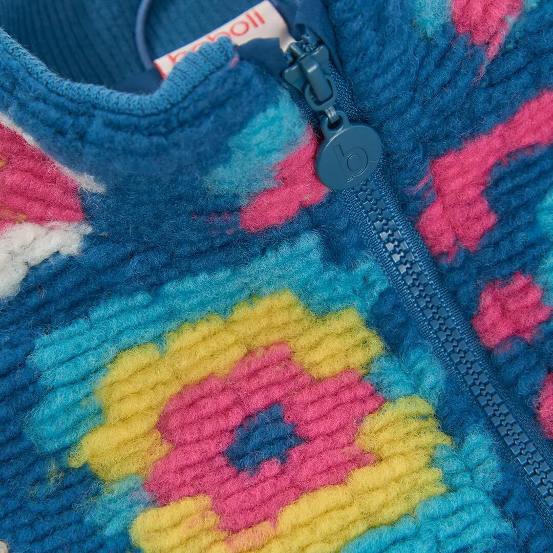 Chaquetón felpa niña verde estampado geométrico 3/4